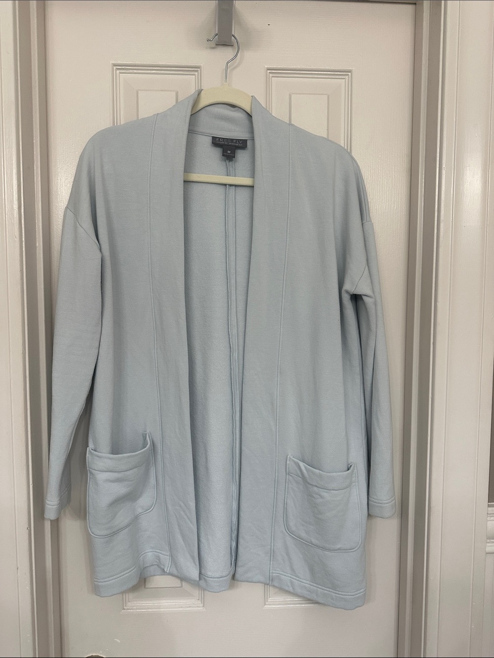 Women's Pale Blue Open-Front Cardigan with Pockets